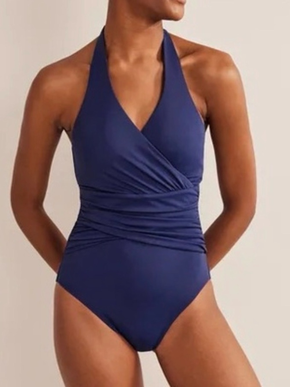 BODEN One Piece Levanzo Halter Swimsuit Navy Blue US 8L Long Tall NEW 3128
